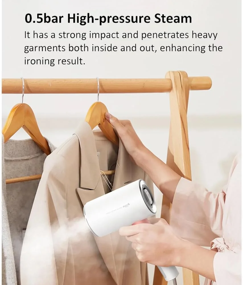 اتو بخار چند منظوره قابل حمل Deerma HS200 مدل 2 در 1 با سیستم پیش گرمایش هوشمند | صفحه آلیاژ آلومینیوم با لعاب سرامیکی | بخار فشار قوی 0.5b | گرمایش دو کاناله | - سفید