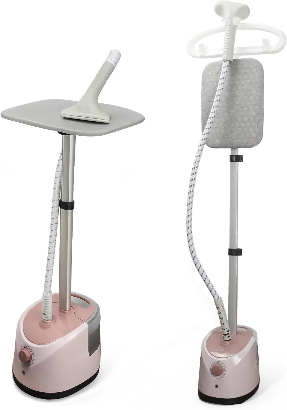 بخارگر لباس، اتو بخار ایستاده 1800 واتی با پایه قابل تنظیم ارتفاع و صفحه اتو داخلی، میله پهن ضخیم، مخزن آب جداشدنی 1.8 لیتری، کنترل بخار 11 مرحله ای، صورتی