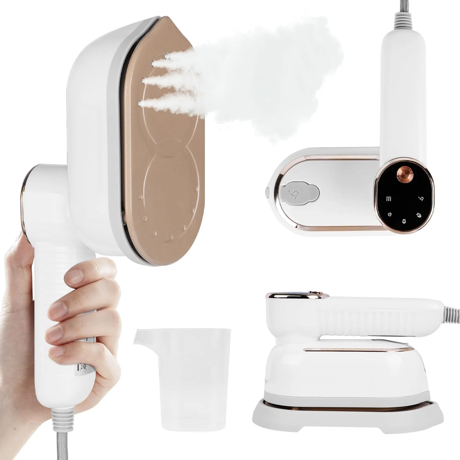 اتو بخار 2 در 1 Necomi، اتو بخار مسافرتی قابل حمل برای لباس با صفحه نمایش LCD، اتو بخار خشک و مرطوب، 3 سطح بخار، 1300 وات، مینی تاشو 180 درجه، بخارگر لباس با مخزن آب 130 میلی لیتری برای خانه، مسافرت