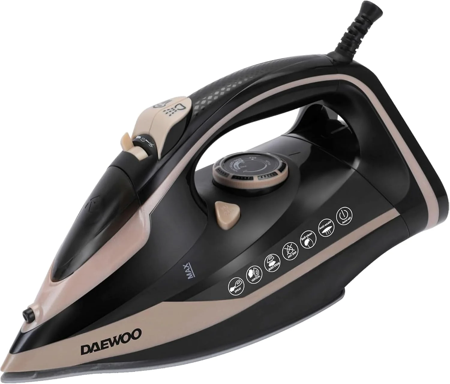 اتو بخار Daewoo - توان 2800 وات با قابلیت بخاردهی قوی، عملکرد اسپری، خود تمیز شونده، ضد چکه، ضد رسوب، کفی سرامیکی با خاموش شدن خودکار - DSI-6290