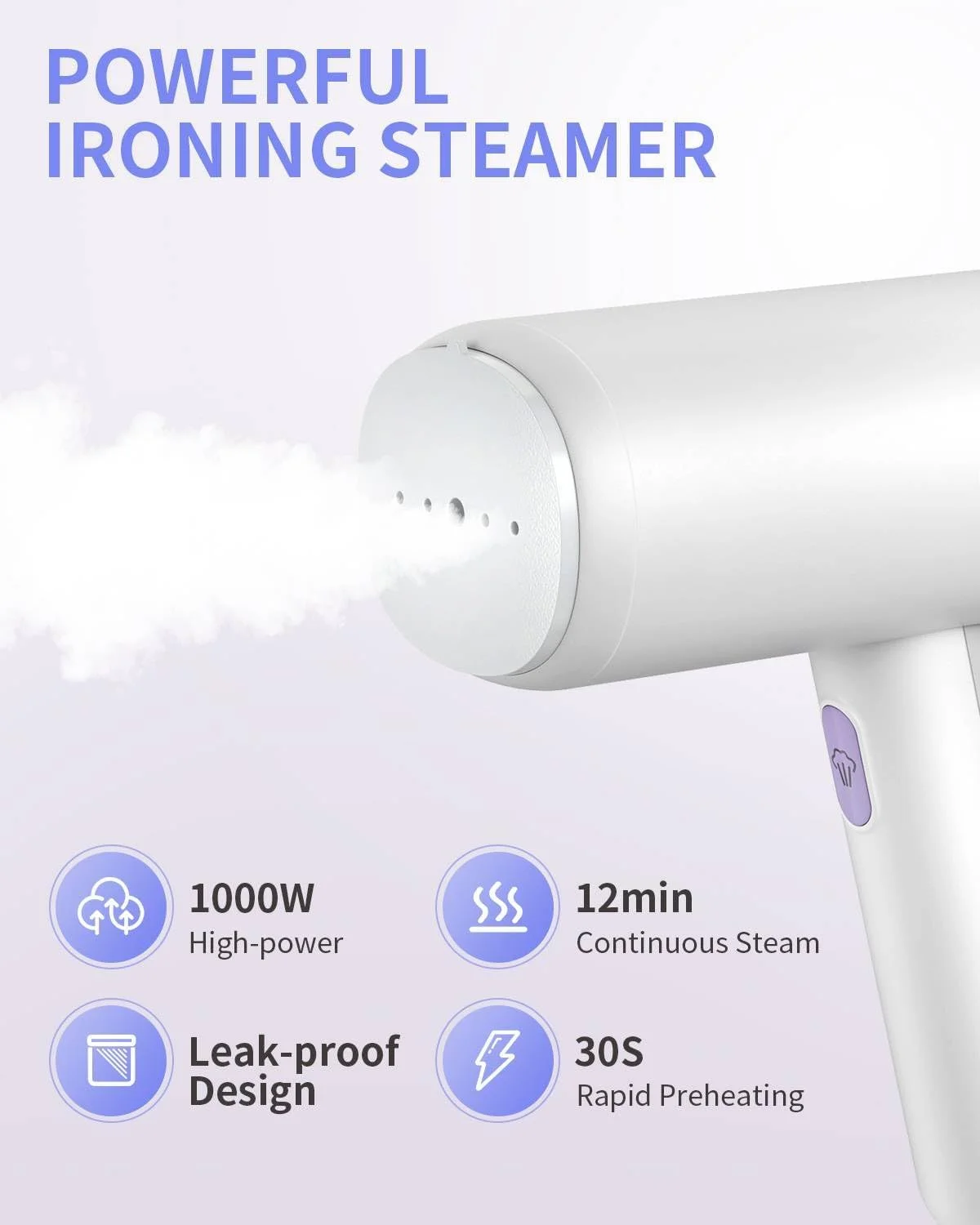 اتو بخار دستی لباس CLEVAST، اتو بخار 1000 وات، تاشو و جمع و جور برای مسافرت، گرم شدن سریع در 30 ثانیه، طراحی ضد نشت، از بین برنده چین و چروک پارچه با صفحه سرامیکی و برس جداشدنی