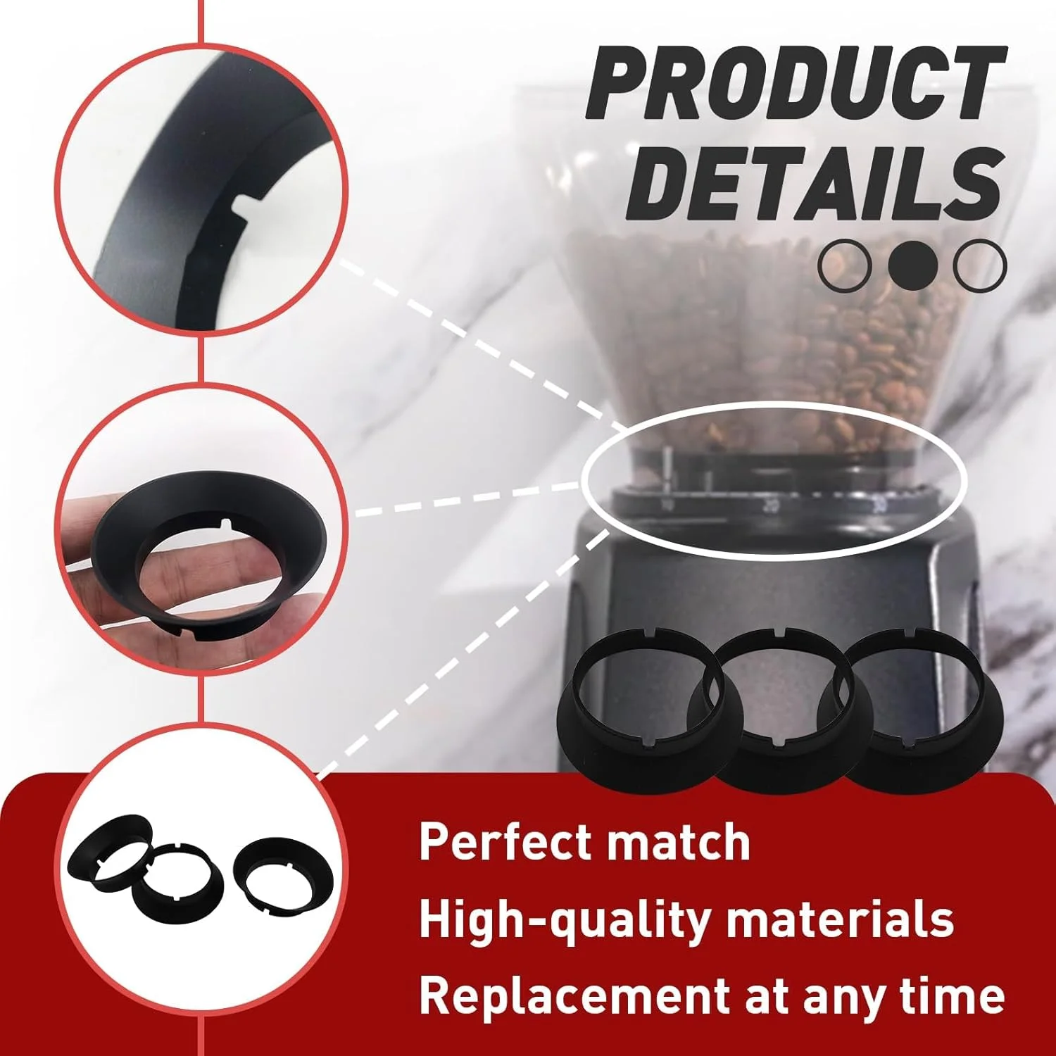واشر جایگزین 3 عددی برای آسیاب قهوه باراتزا انکور، حلقه جایگزین واشر سیلیکونی آسیاب قهوه برای آسیاب قهوه باراتزا ویرتوسو و آسیاب قهوه برقی مخروطی (مشکی)