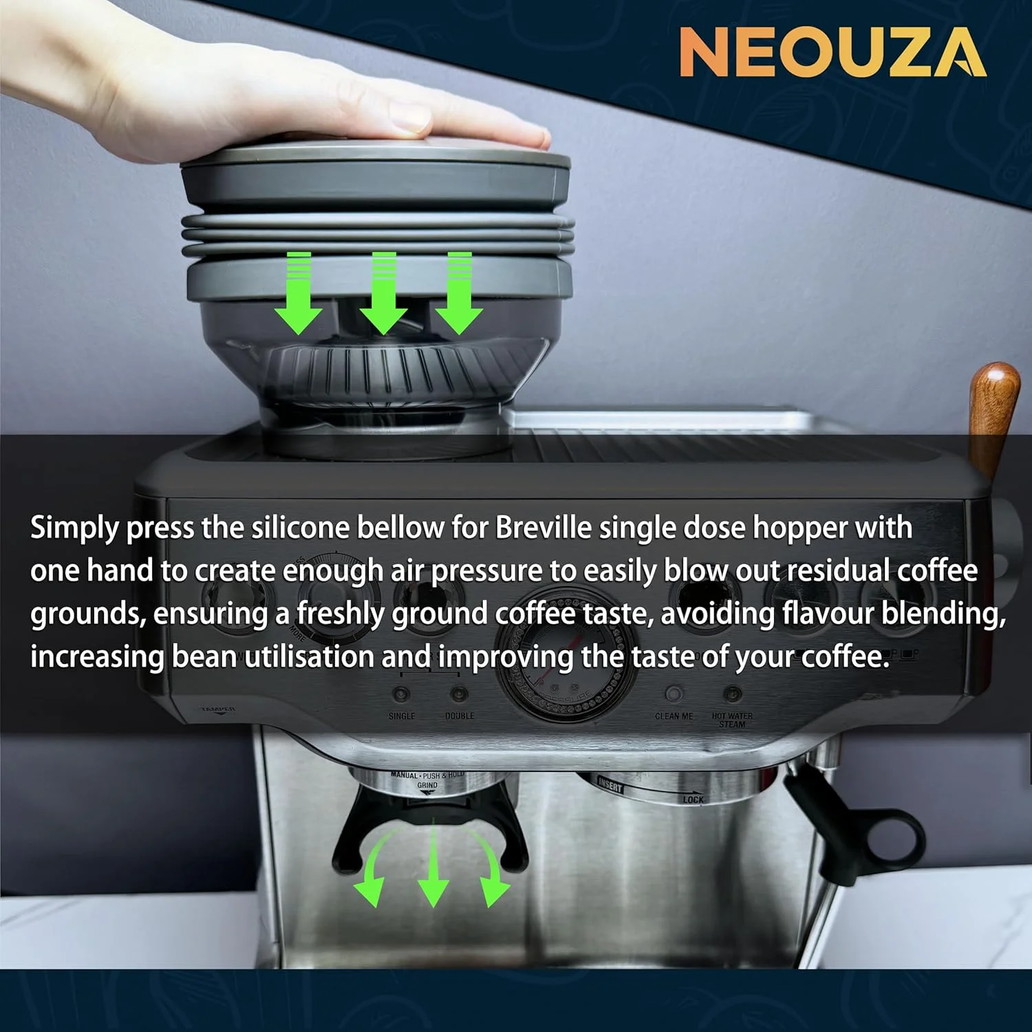 قیف تک دوز سیلیکونی اسپرسو NEOUZA سازگار با Breville Sage Barista Express، دمنده برای آسیاب قهوه
