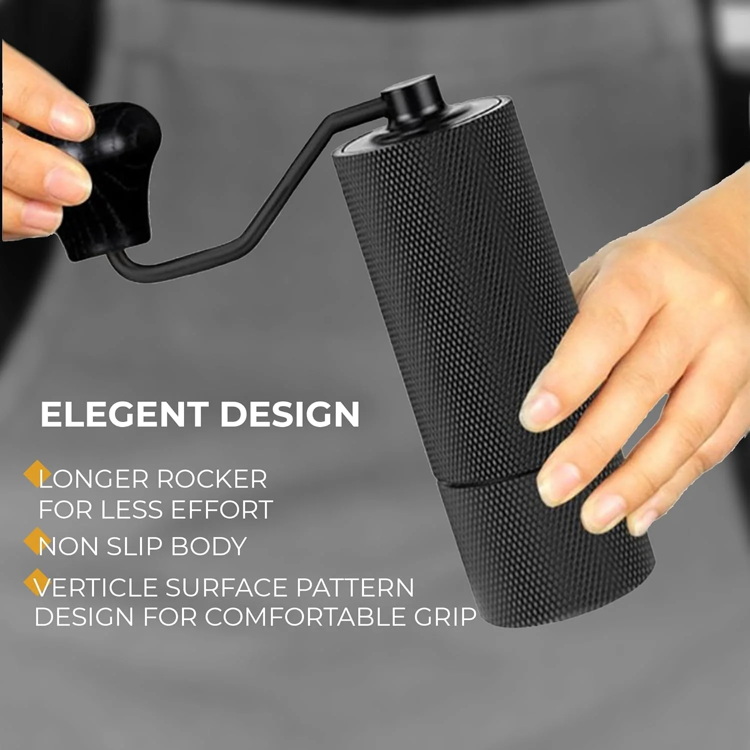 آسیاب قهوه دستی OneLine، آسیاب اسپرسو قابل حمل با دسته استیل ضد زنگ و دو بلبرینگ، تنظیم داخلی قابل تنظیم، مناسب برای هدیه، مسافرت یا کمپینگ (مشکی)