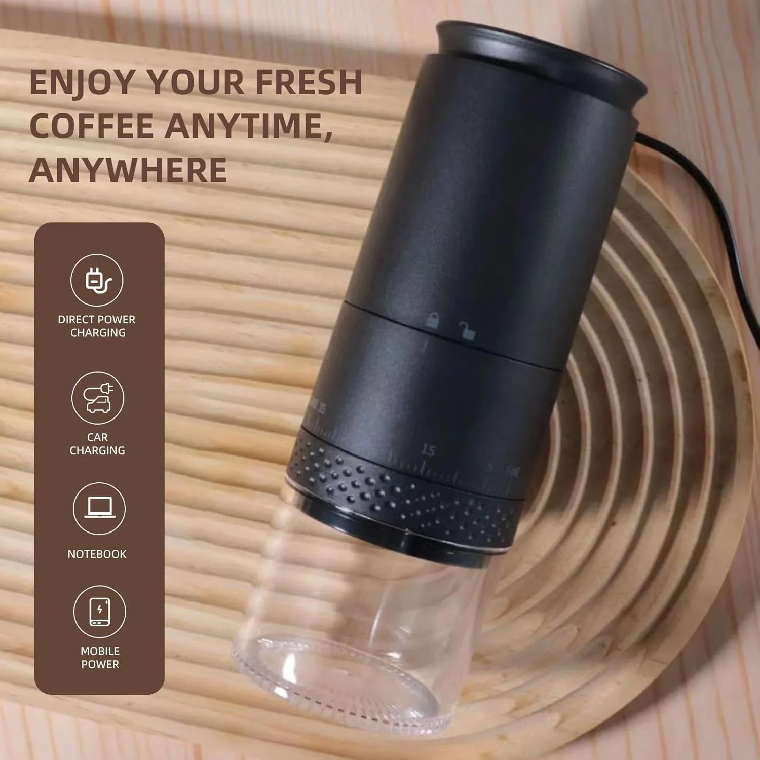 آسیاب قهوه برقی مخروطی NALACAL، آسیاب کوچک شارژی - با 38 درجه تنظیم آسیاب، آسیاب مسافرتی بی سیم جمع و جور برای اسپرسو/کلد برو/پور اوور/فرنچ پرس (مشکی) آسیاب قهوه برقی مخروطی NALACAL، آسیاب کوچک شارژی - با 38 درجه تنظیم آسیاب، آسیاب مسافرتی بی سیم جمع و جور برای اسپرسو/کلد برو/پور اوور/فرنچ پرس (مشکی)