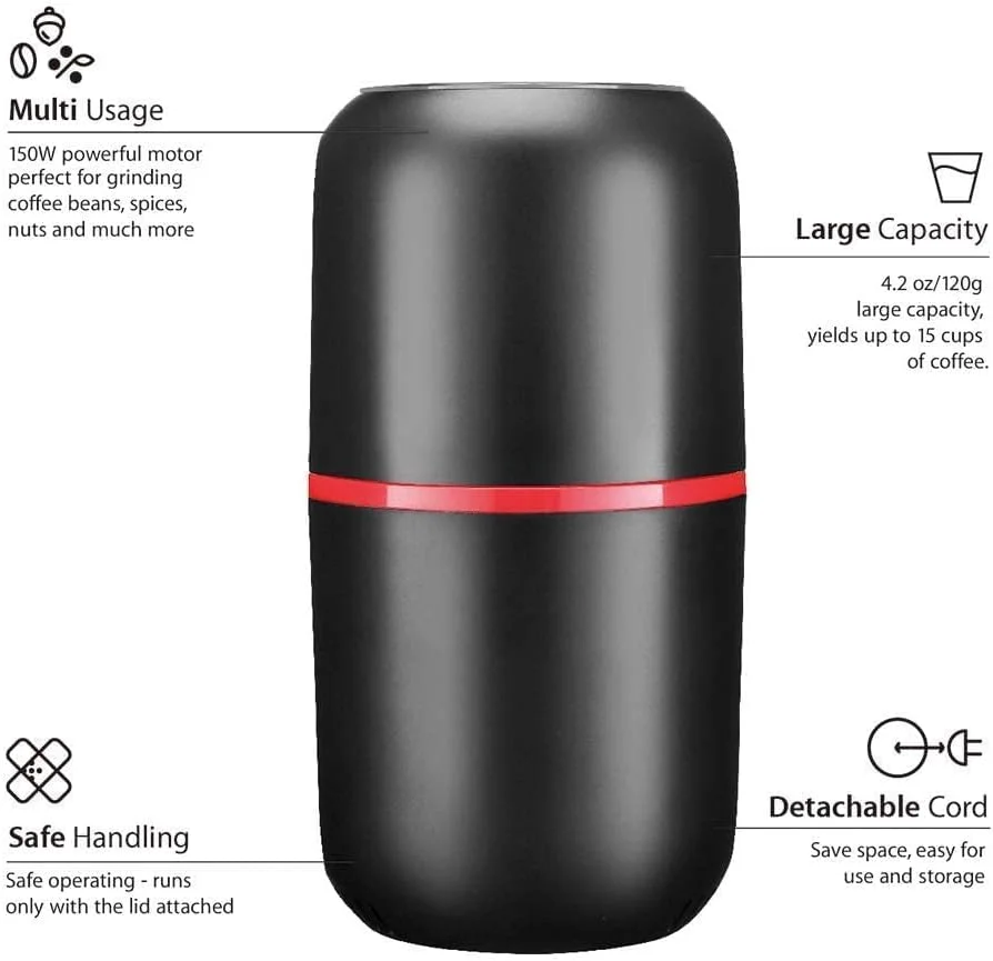 آسیاب قهوه MAKINGTEC با تیغه های استیل ضد زنگ، آسیاب قهوه و ادویه با موتور قدرتمند و ظرفیت بزرگ 120 گرمی برای دانه های قهوه، آجیل، تخمه، بادام زمینی و غلات