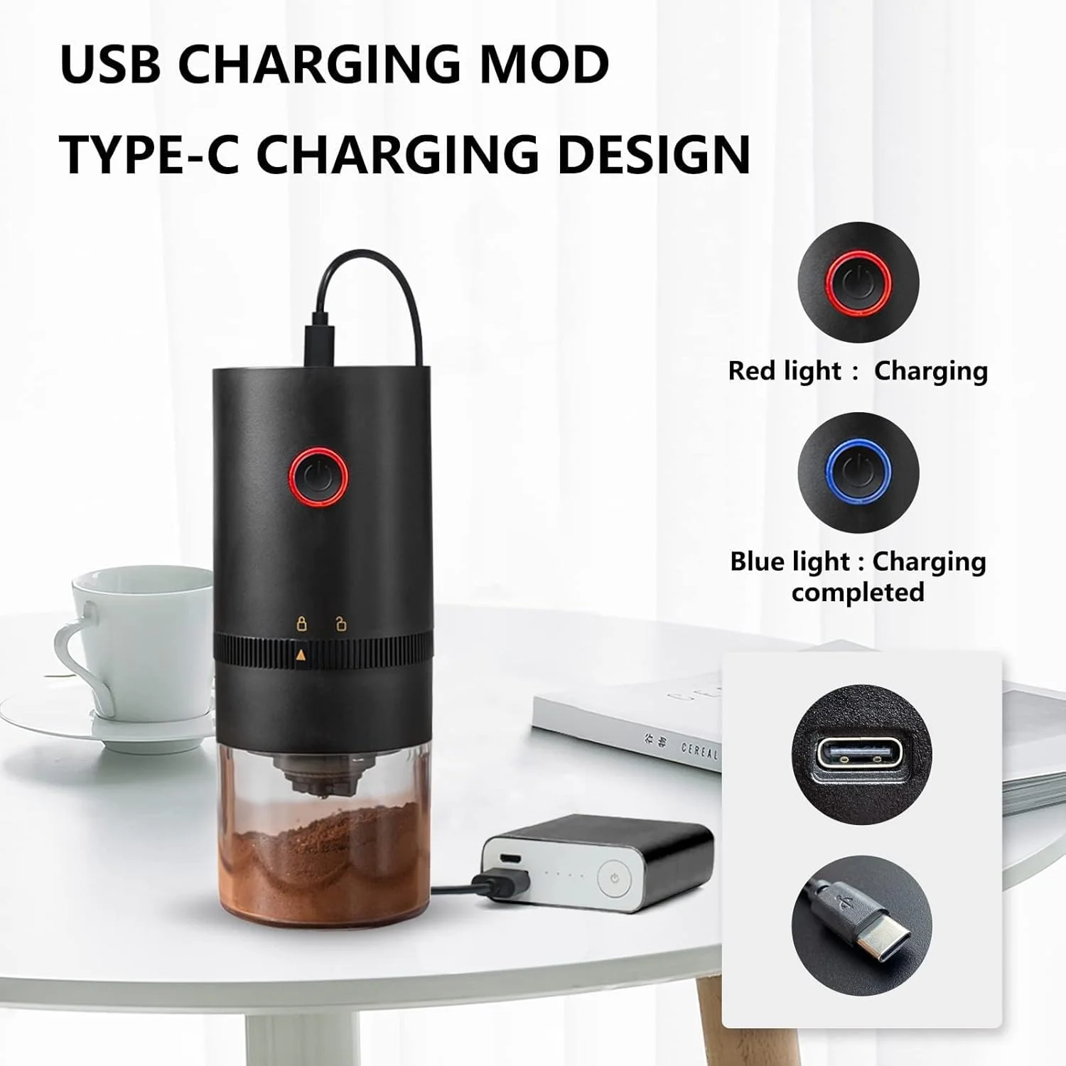 آسیاب قهوه برقی تیغه ای Necomi، آسیاب قهوه برقی قابل حمل، آسیاب دانه قهوه با تنظیمات آسیاب چندگانه، مناسب برای کمپینگ/قهوه ساز قطره ای/اسپرسو/فرنچ پرس، USB آسیاب قهوه برقی تیغه ای Necomi، آسیاب قهوه برقی قابل حمل، آسیاب دانه قهوه با تنظیمات آسیاب چندگانه، مناسب برای کمپینگ/قهوه ساز قطره ای/اسپرسو/فرنچ پرس، USB