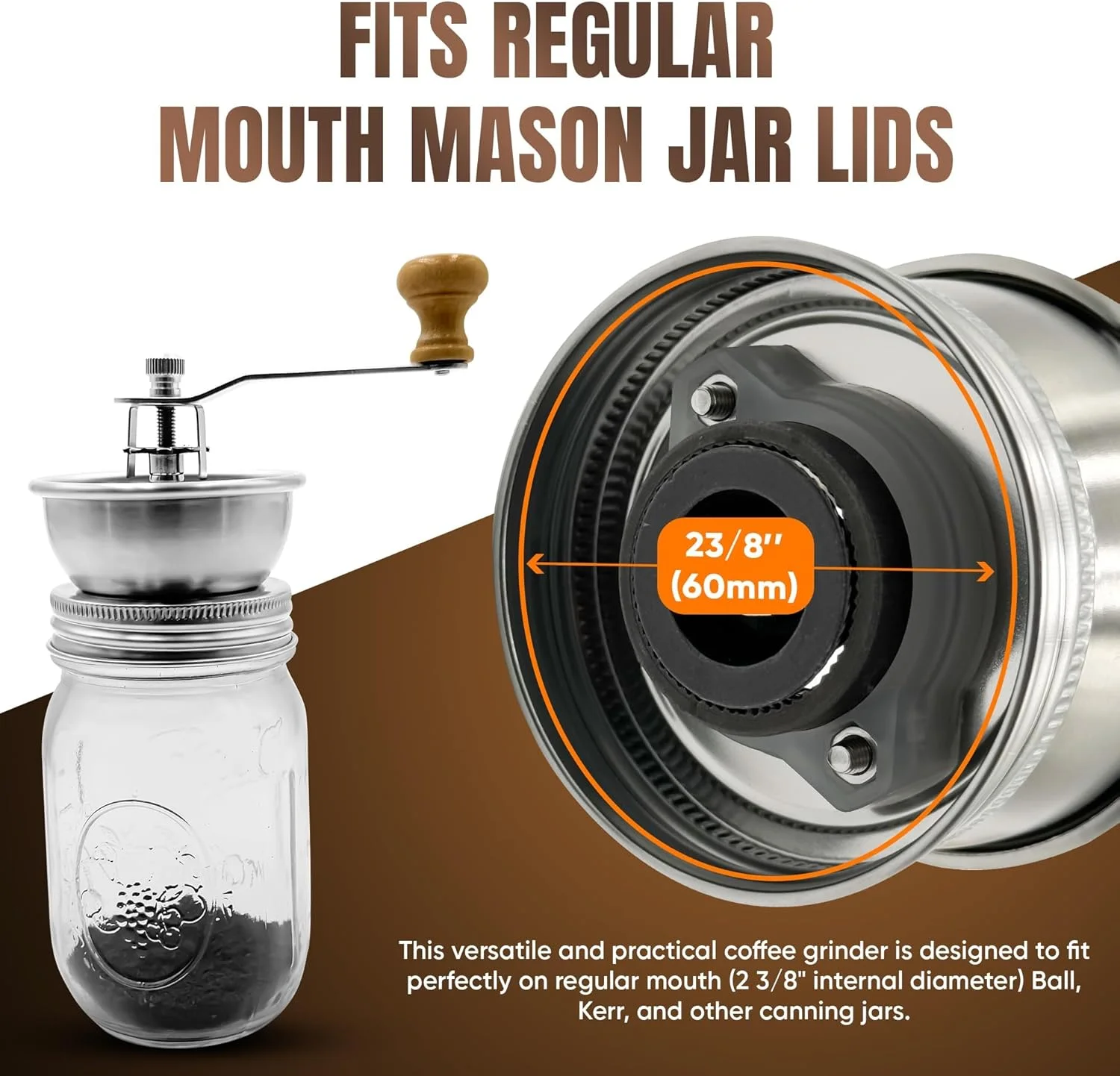 آسیاب قهوه شیشه ای، اتصال دستی برای شیشه های دهانه گشاد، درب آسیاب قهوه استیل ضد زنگ، لوازم جانبی شیشه ای ایده آل برای کمپینگ و باریستا خانگی (70 میلی متر) آسیاب قهوه شیشه ای، اتصال دستی برای شیشه های دهانه گشاد، درب آسیاب قهوه استیل ضد زنگ، لوازم جانبی شیشه ای ایده آل برای کمپینگ و باریستا خانگی (70 میلی متر)