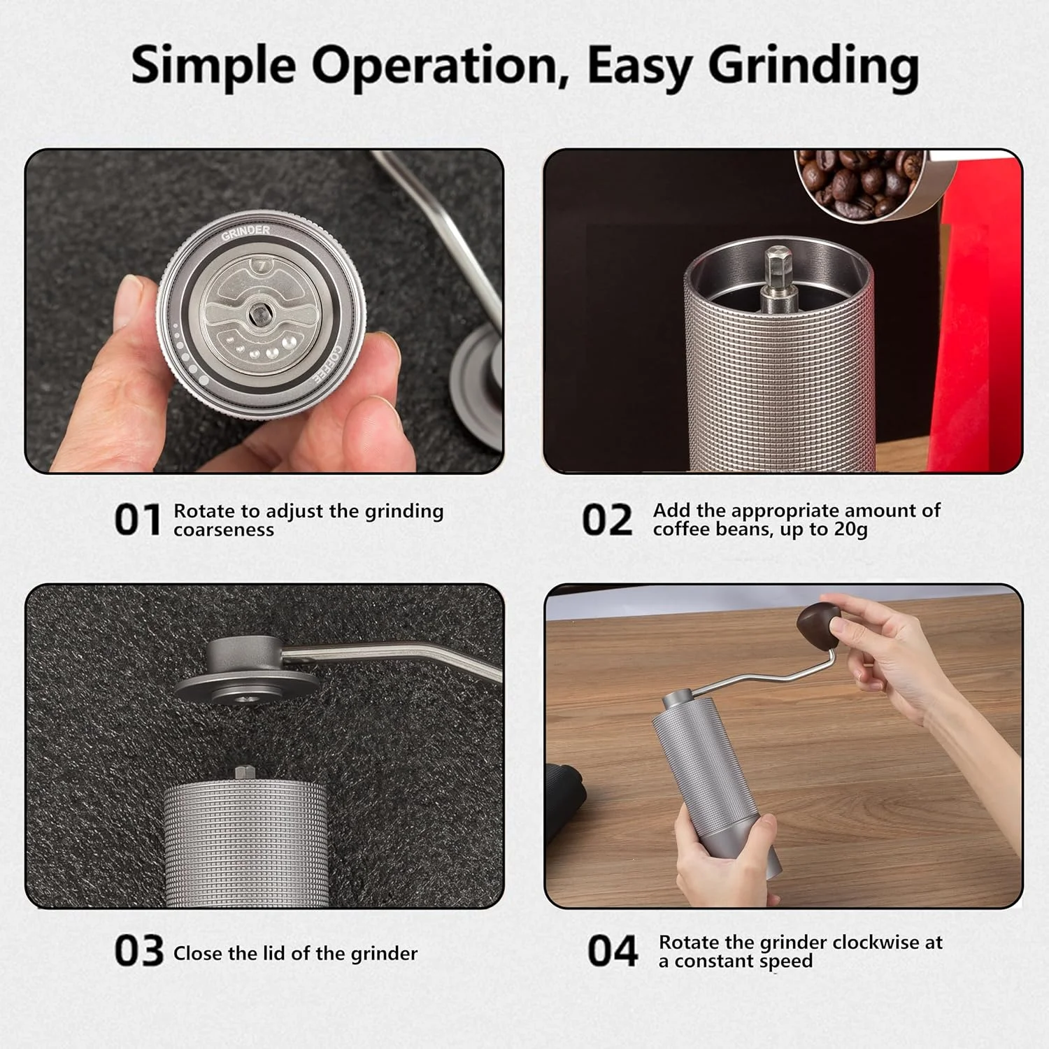 آسیاب قهوه دستی، آسیاب قهوه، آسیاب دستی قهوه، آسیاب دانه های قهوه استیل ضد زنگ، موقعیت بلبرینگ دوبل، 12 حالت قابل تنظیم، ظرفیت 25 گرم آسیاب قهوه دستی، آسیاب قهوه، آسیاب دستی قهوه، آسیاب دانه های قهوه استیل ضد زنگ، موقعیت بلبرینگ دوبل، 12 حالت قابل تنظیم، ظرفیت 25 گرم