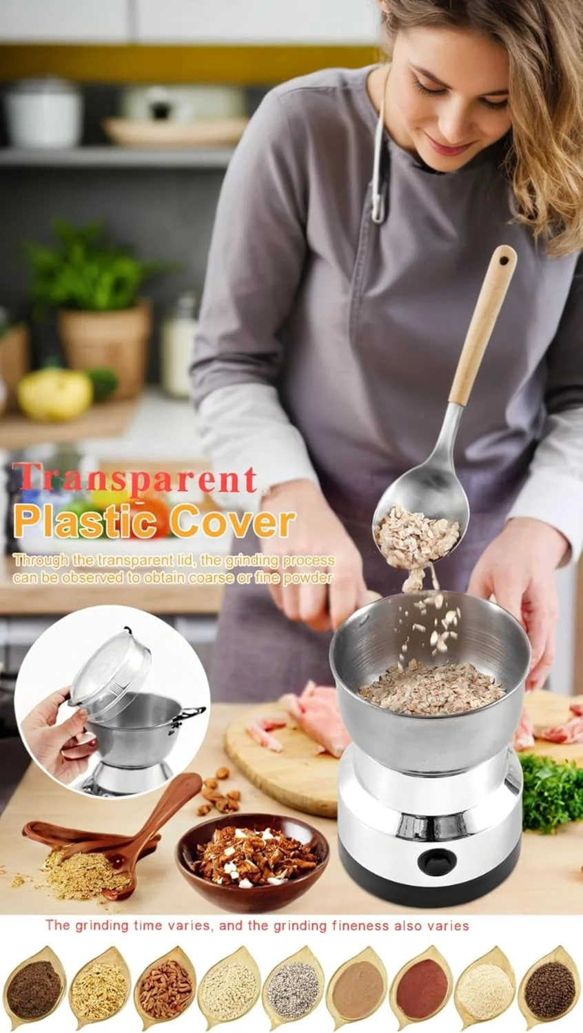 آسیاب برقی قهوه و ادویه - 4 تیغه استیل ضد زنگ، ظرفیت 300 میلی لیتر، عملکرد تک لمسی، طراحی قابل حمل برای دانه ها، برنج، تخمه آسیاب برقی قهوه و ادویه - 4 تیغه استیل ضد زنگ، ظرفیت 300 میلی لیتر، عملکرد تک لمسی، طراحی قابل حمل برای دانه ها، برنج، تخمه