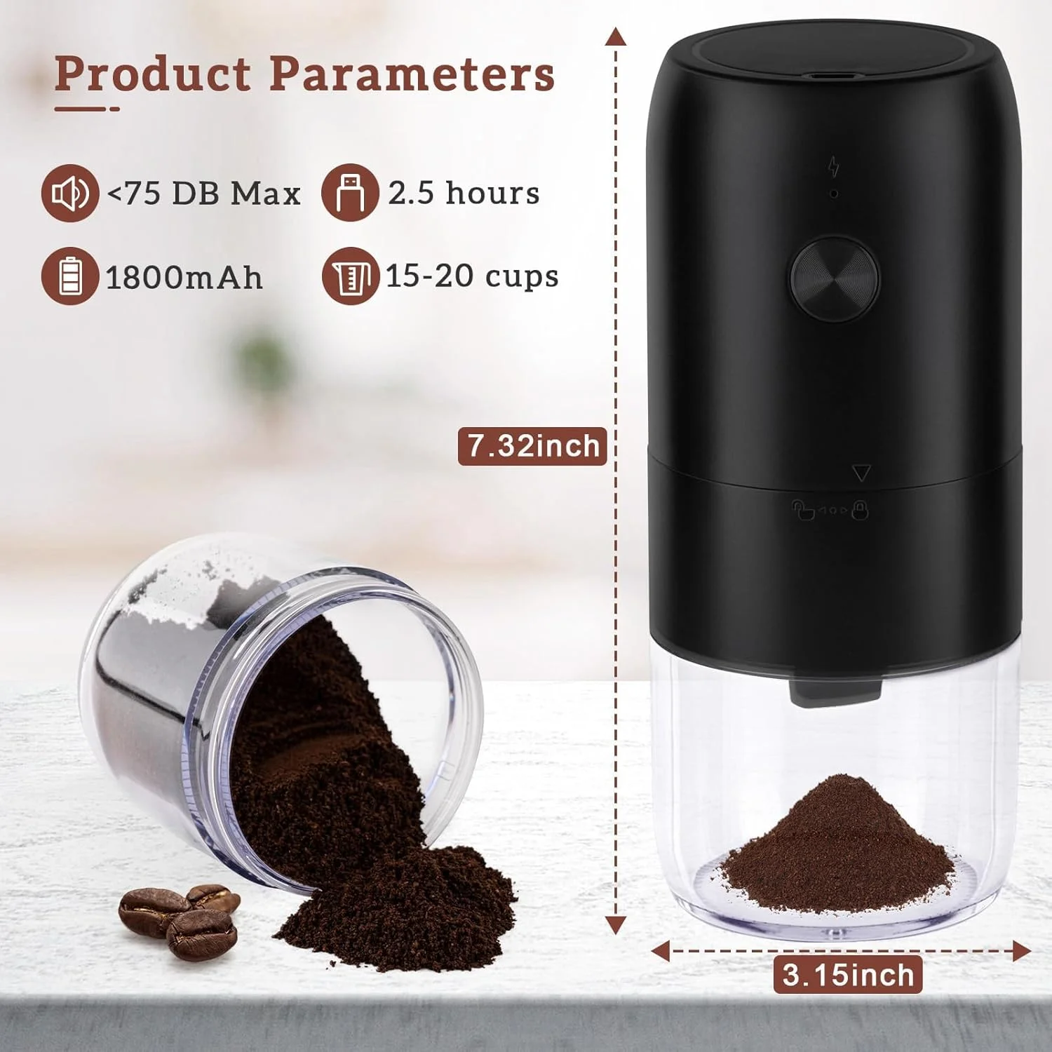 آسیاب قهوه برقی، آسیاب دانه قهوه شارژی با تیغه فولاد ضد زنگ 304 و کاسه جداشدنی، محفظه جداشدنی برای خانه، مسافرت، کافی شاپ آسیاب قهوه آسیاب قهوه برقی، آسیاب دانه قهوه شارژی با تیغه فولاد ضد زنگ 304 و کاسه جداشدنی، محفظه جداشدنی برای خانه، مسافرت، کافی شاپ آسیاب قهوه