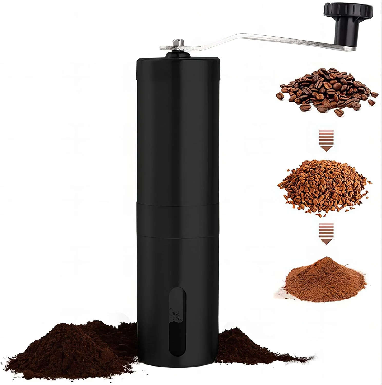 آسیاب قهوه دستی GAHVA با تنظیمات قابل تغییر، آسیاب مخروطی برای دانه های قهوه، آسیاب قهوه استیل ضد زنگ برای Aeropress، قهوه قطره ای، اسپرسو (مشکی، استیل ضد زنگ)