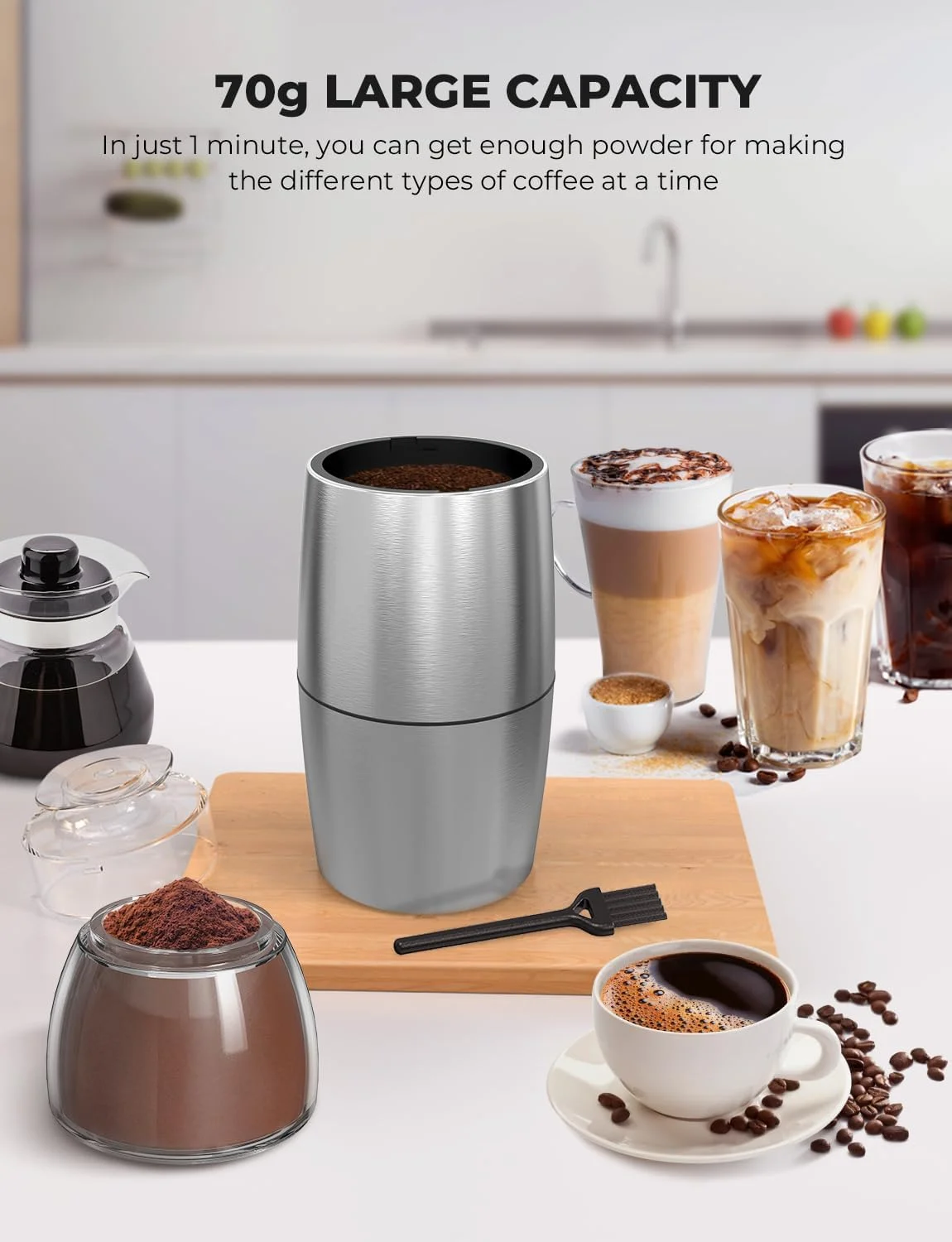 آسیاب قهوه برقی استیل ضد زنگ، آسیاب برقی با قفل ایمنی و تیغه های استیل ضد زنگ، آسیاب دانه قهوه کم صدا 45dB برای دانه های قهوه، ادویه جات، آجیل و غیره، موتور 300 وات ظرفیت 50 گرم آسیاب قهوه برقی استیل ضد زنگ، آسیاب برقی با قفل ایمنی و تیغه های استیل ضد زنگ، آسیاب دانه قهوه کم صدا 45dB برای دانه های قهوه، ادویه جات، آجیل و غیره، موتور 300 وات ظرفیت 50 گرم