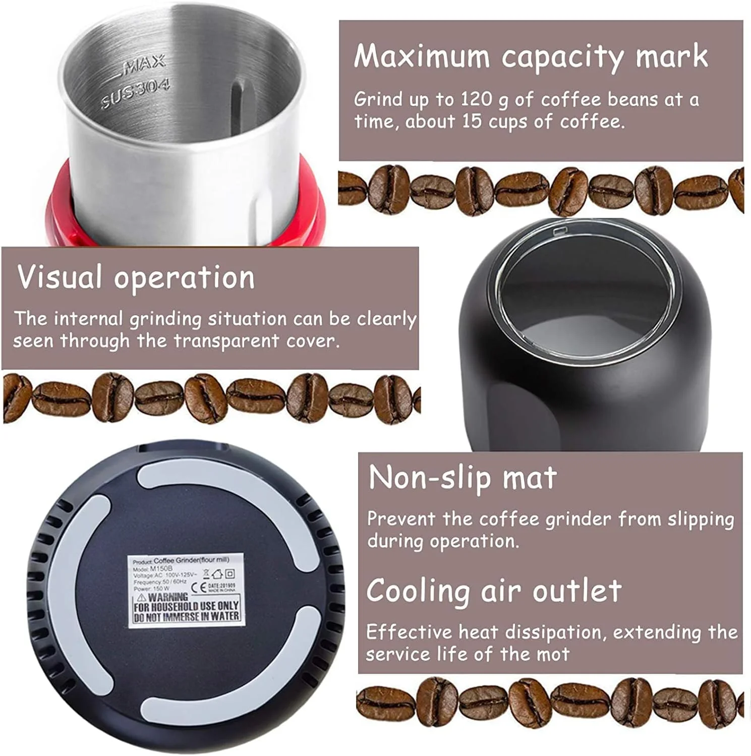 آسیاب برقی قهوه و گیاهان دارویی، ظرفیت بزرگ 120 گرمی با تیغه استیل ضد زنگ آسیاب برقی قهوه و گیاهان دارویی، ظرفیت بزرگ 120 گرمی با تیغه استیل ضد زنگ