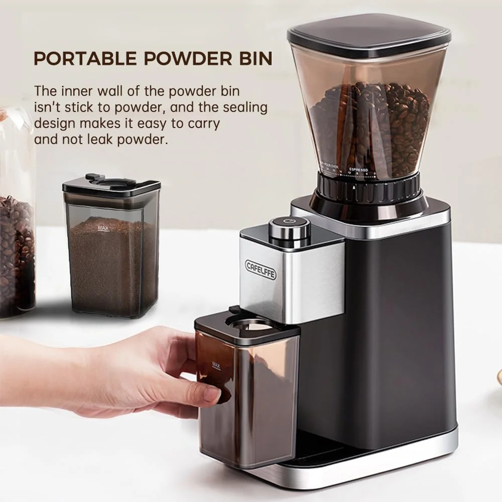 آسیاب قهوه مخروطی Cafelffe MK-301 - آسیاب برقی اتوماتیک دانه قهوه با تیغه های استیل 420، دارای 48 درجه آسیاب دقیق برای استفاده در آشپزخانه منزل و محل کار