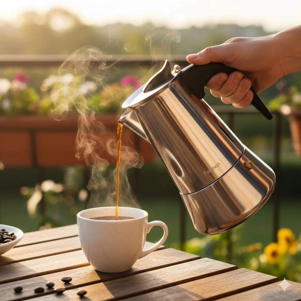 قهوه ساز موکاپات فیسمن 300 میلی لیتر، اسپرسو ساز روگازی برای 6 فنجان | اسپرسو ساز روگازی استیل | سازگار با اجاق های القایی