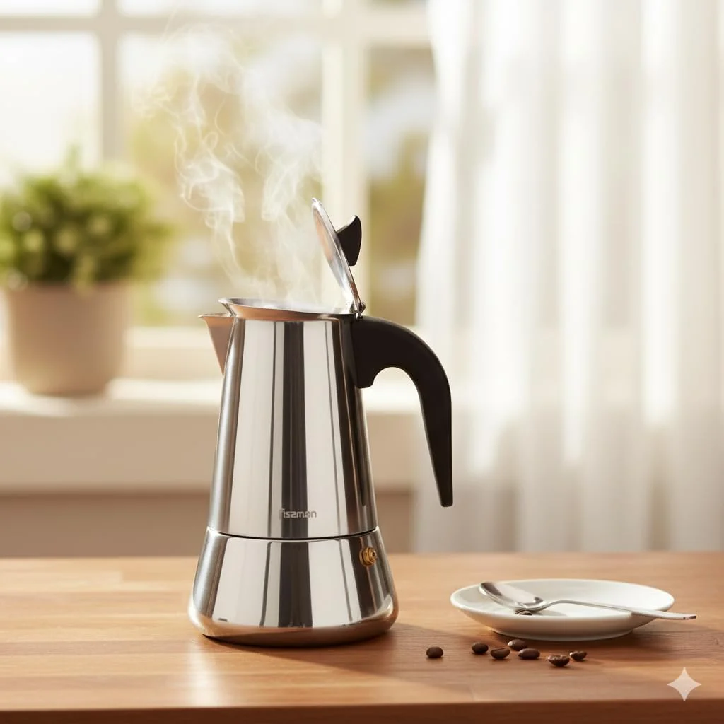 قهوه ساز موکاپات فیسمن 300 میلی لیتر، اسپرسو ساز روگازی برای 6 فنجان | اسپرسو ساز روگازی استیل | سازگار با اجاق های القایی