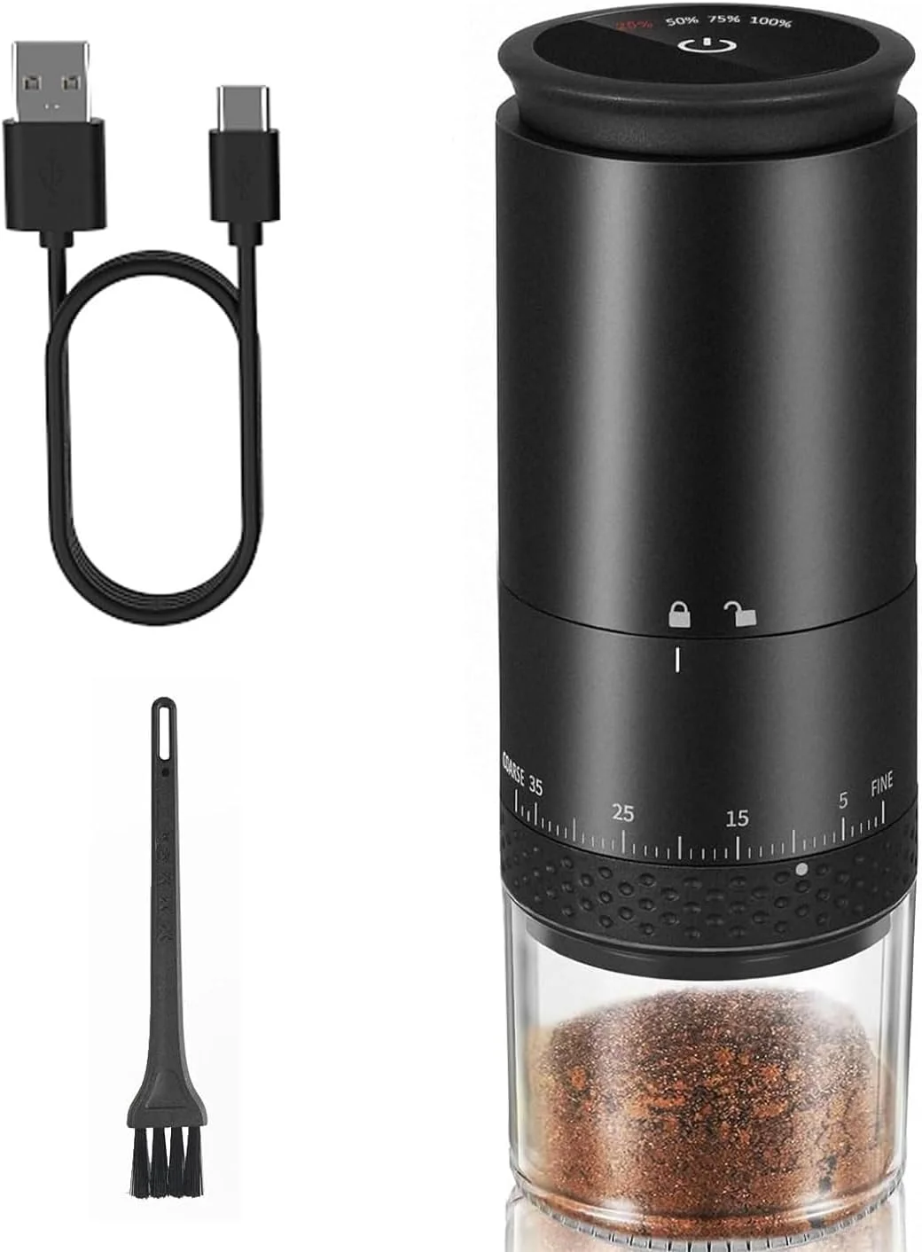 آسیاب قهوه AMINAC، قهوه ساز قابل حمل با 38 حالت قابل تنظیم، صفحه نمایش LCD، شارژ USB و برس تمیز کننده، آسیاب قهوه برقی برای اسپرسو، خانه، پور اوور، فرنچ پرس، مسافرت - مشکی آسیاب قهوه AMINAC، قهوه ساز قابل حمل با 38 حالت قابل تنظیم، صفحه نمایش LCD، شارژ USB و برس تمیز کننده، آسیاب قهوه برقی برای اسپرسو، خانه، پور اوور، فرنچ پرس، مسافرت - مشکی