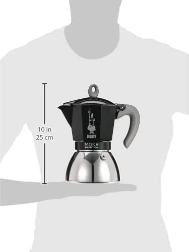 موکاپات القایی بیالتی مدل New Moka Induction، 6 فنجان، 280 میلی لیتر، آلومینیوم، مشکی