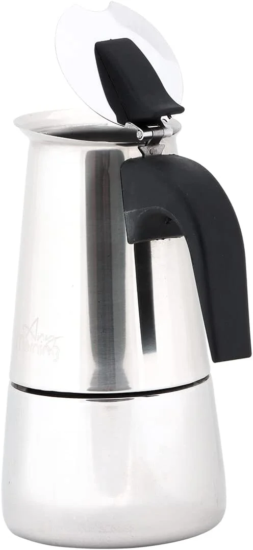 قهوه ساز روگازی اسپرسو Any Morning، قهوه ساز موکا استیل ضد زنگ سازگار با انواع اجاق گاز، قهوه ساز ایتالیایی، قهوه جوش پرکولاتور 6 فنجان، 300 میلی لیتر، رنگ نقره ای