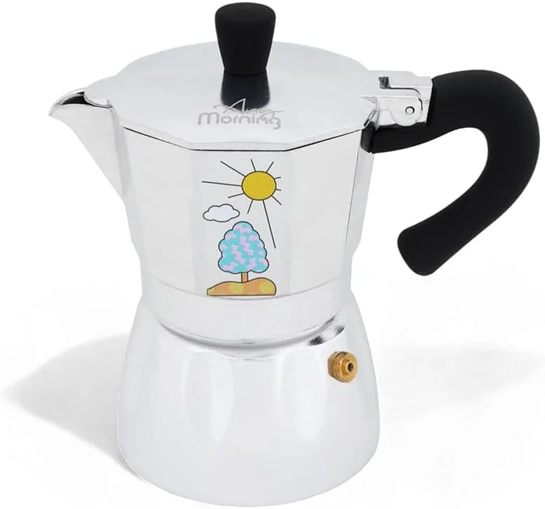 اسپرسوساز روگازی انی مورنینگ، موکا پات، قهوه ساز ایتالیایی، پرکولاتور قهوه، موکا پات آلومینیومی، قهوه ساز 6 فنجانی، 240 میلی لیتر (نقره ای، مشکی)