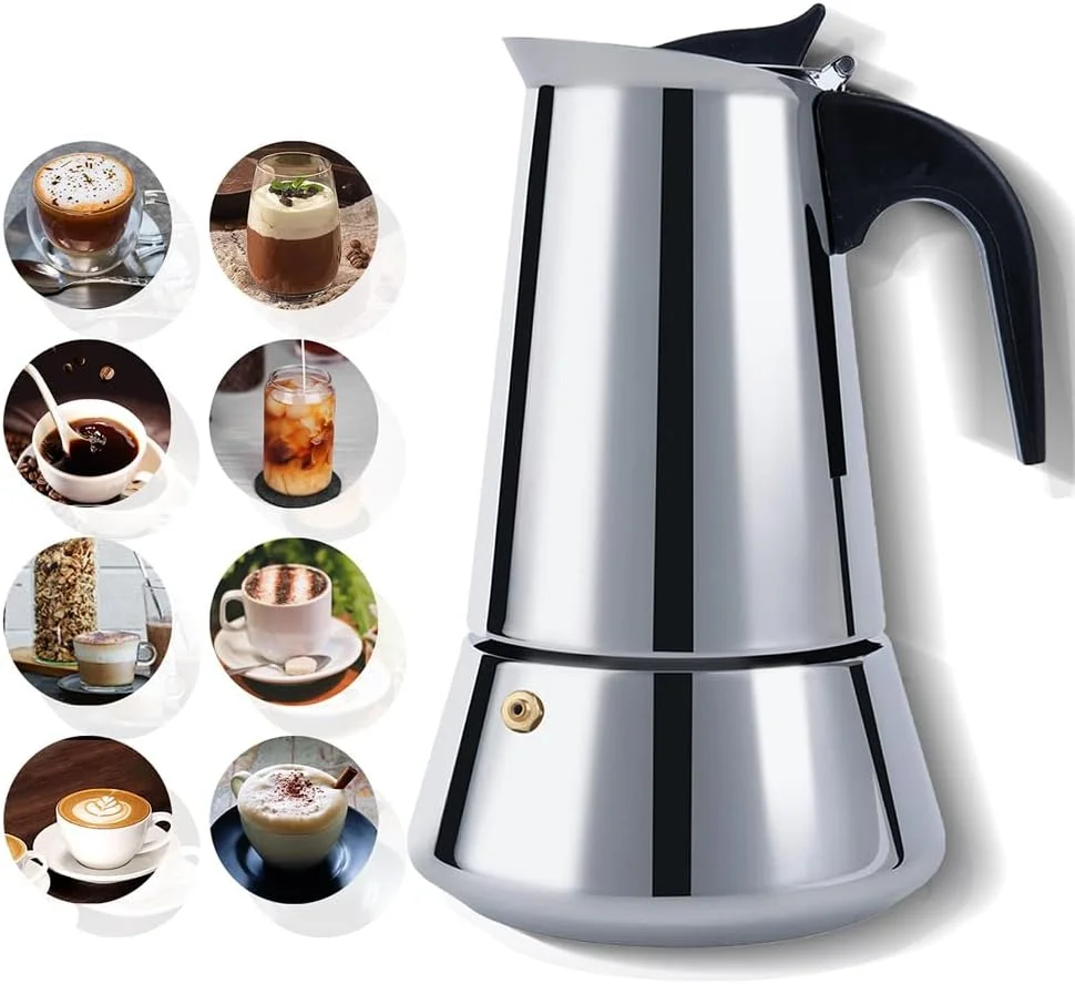 اسپرسوساز روگازی آزونه، 6 فنجانه / 300 میلی لیتر، قهوه ساز موکا کلاسیک استیل ضد زنگ با طراحی پرکولاتور قهوه، قهوه ساز ایتالیایی، مناسب برای اجاق گازهای القایی