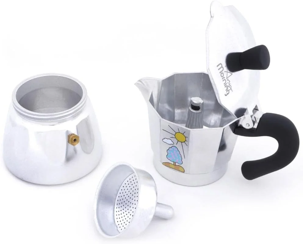 اسپرسوساز روگازی انی مورنینگ، موکا پات، قهوه ساز ایتالیایی، پرکولاتور قهوه، موکا پات آلومینیومی، قهوه ساز 6 فنجانی، 240 میلی لیتر (نقره ای، مشکی)