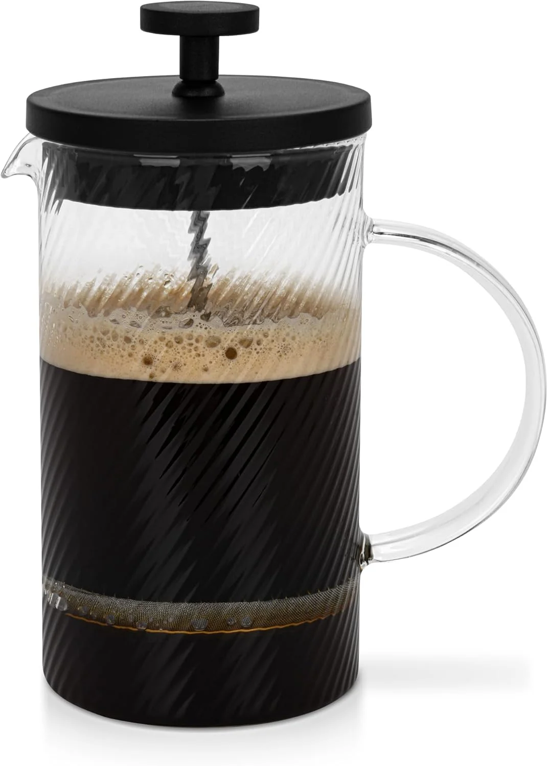 فرنچ پرس قهوه و چای فیسمن 350 میلی لیتر، شیشه بوروسیلیکات ضخیم مقاوم در برابر حرارت، پرس قهوه و چای استیل ضد زنگ | فرنچ پرس قهوه دم کرده گرم و سرد | طراحی شیشه برجسته