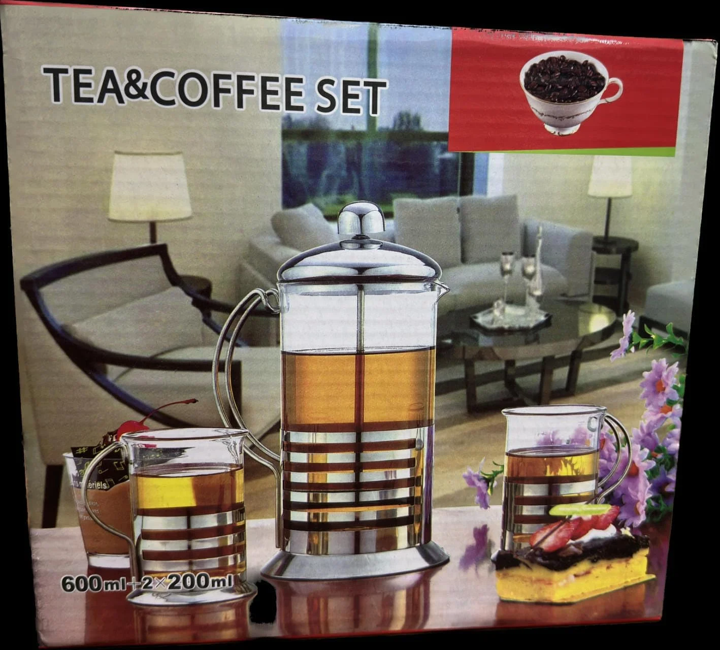 قهوه ساز فرنچ پرس و چای ساز 600 میلی لیتر به همراه 2 فنجان 200 میلی لیتری، قهوه ساز شیشه ای بوروسیلیکات، فیلتر استیل ضد زنگ، بادوام و مقاوم در برابر حرارت، نقره ای|600ml + 2x200ml|