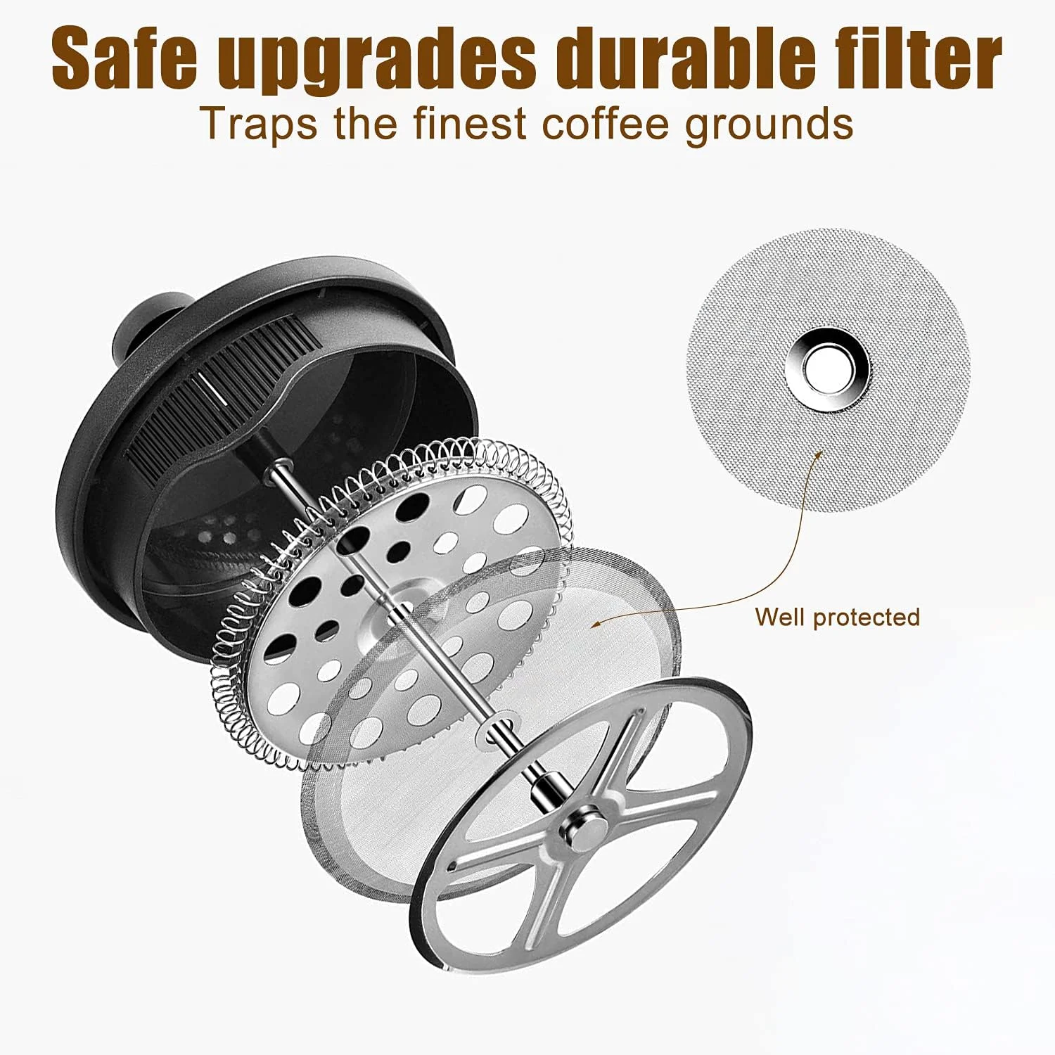 قهوه ساز و چای ساز فرنچ پرس Funito با ظرفیت 600 میلی لیتر، پرس قهوه شیشه ای بوروسیلیکات ضخیم شده با صفحه های فیلتر، ضد زنگ و قابل شستشو در ماشین ظرفشویی، 100٪ فاقد BPA