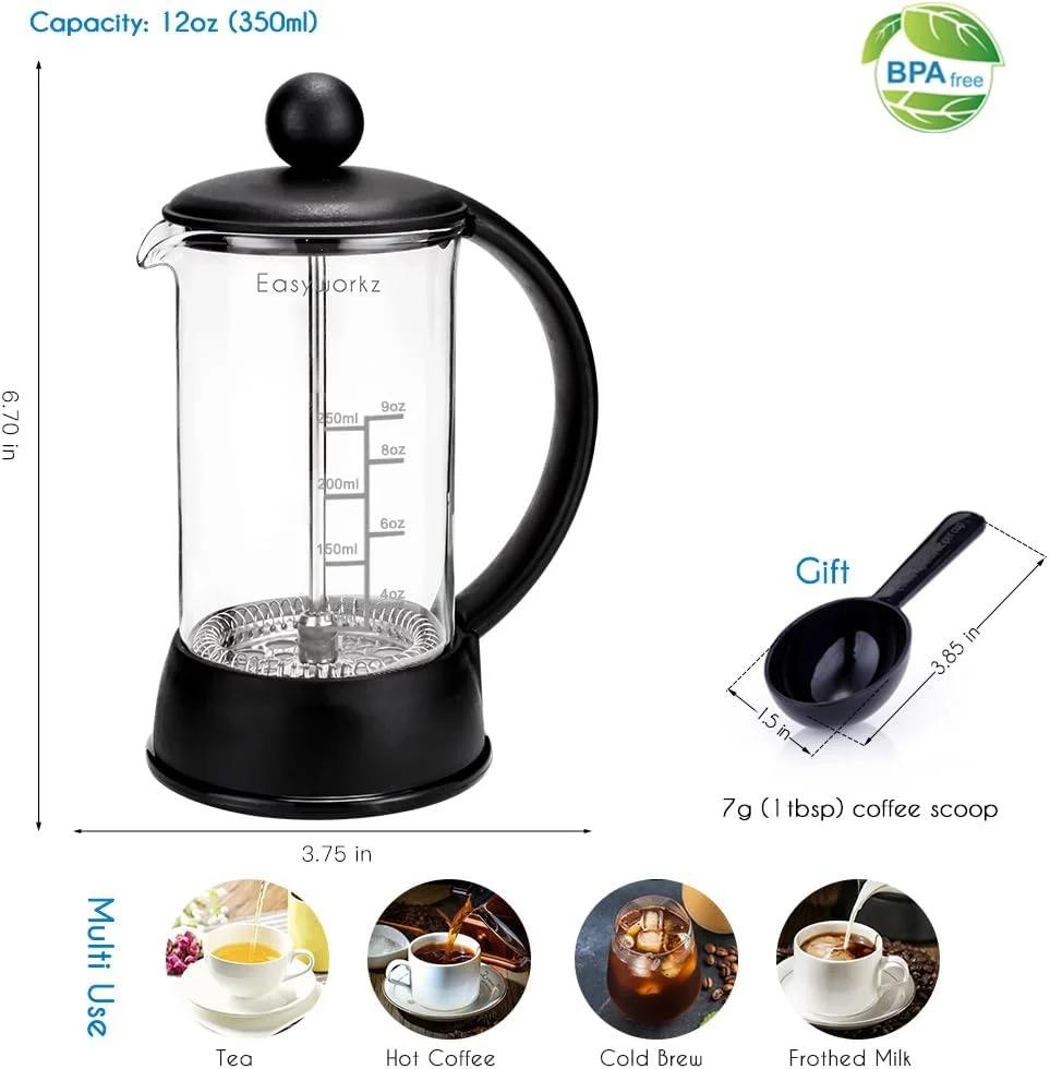 قهوه ساز فرنچ پرس ایزی ورکز مدل Eclipse با ظرفیت 350 میلی لیتر و شیشه بوروسیلیکات