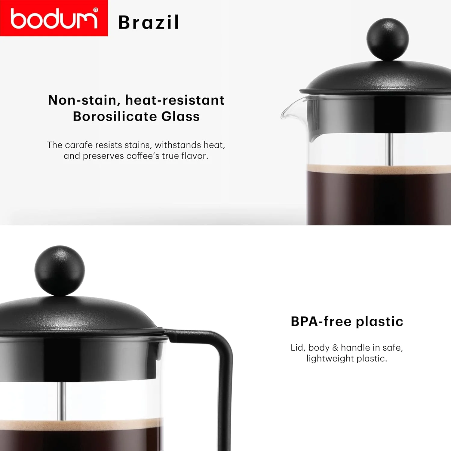 قهوه ساز بودوم مدل BRAZIL، 1548-01، AA88، یک لیتر، مشکی