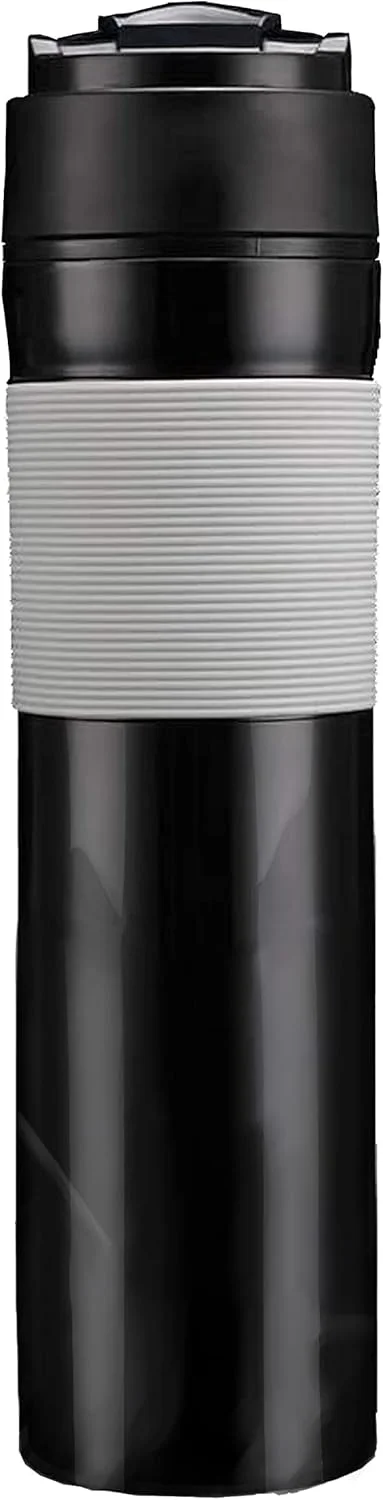 قهوه ساز فرنچ پرس مسافرتی 2 در 1 NALACAL، قمقمه قابل حمل 350 میلی لیتری، مشکی، نوشیدنی ها را برای ساعت ها گرم نگه می دارد، ایده آل برای رفت و آمد، کمپینگ، کار و مدرسه