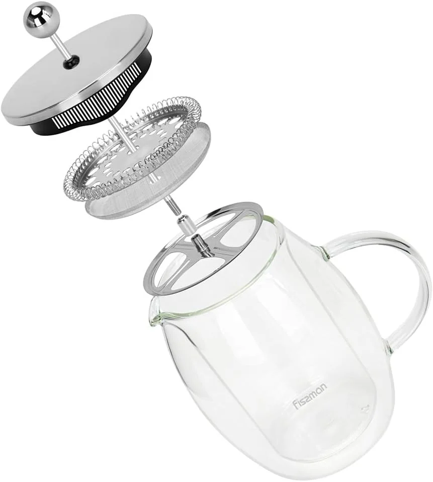 قهوه ساز فرنچ پرس شیشه بوروسیلیکات فیسمن، فیلتر استیل ضد زنگ مناسب دوستداران چای، بادوام و مقاوم در برابر حرارت، برای لذت بردن از عطر عالی (600 میلی لیتر - مدل 5)