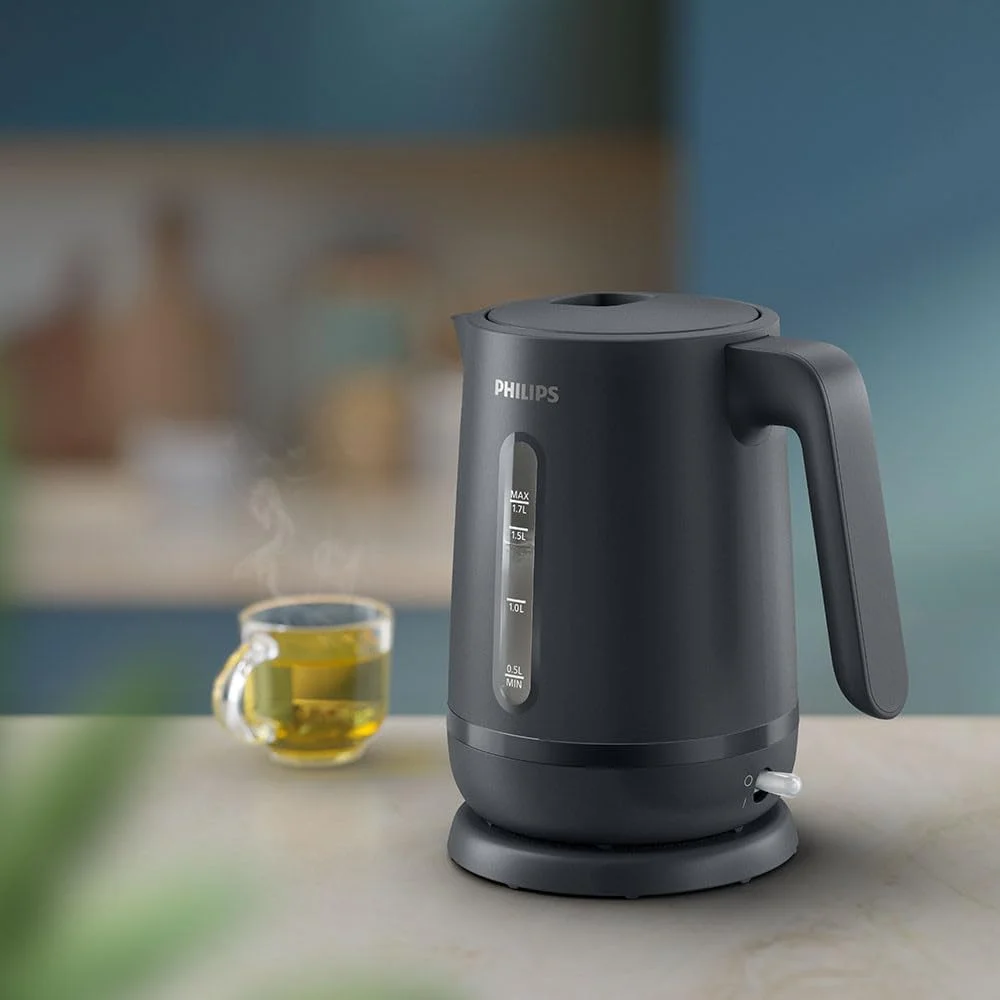 کتری فیلیپس - 2200 وات، 1.7 لیتر، پایه چرخان 360 درجه، چراغ LED روشن/خاموش، خاموش شدن خودکار، فیلتر جداشدنی، محل نگهداری سیم، خاکستری ذغالی - HD9314/90