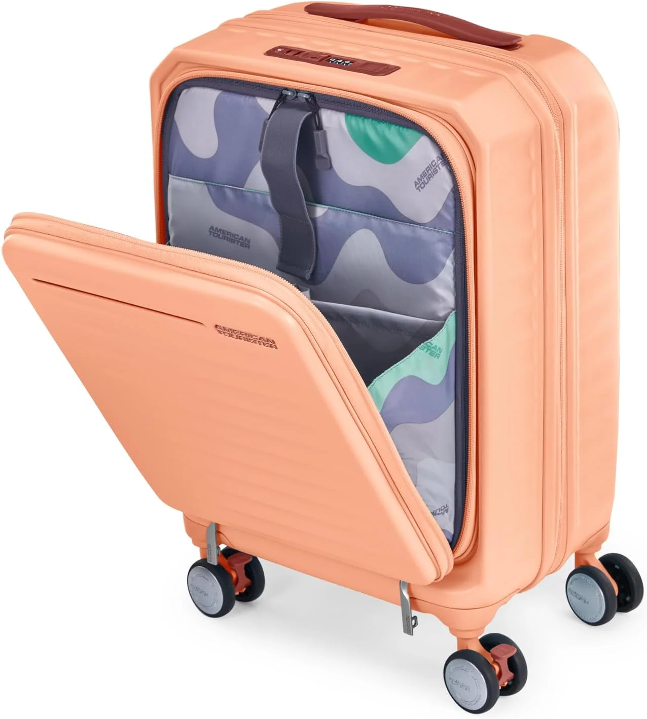 چمدان چرخشی امریکن توریستر FRONTEC مدل 54/19 TSA رنگ زردآلویی چمدان چرخشی امریکن توریستر FRONTEC مدل 54/19 TSA رنگ زردآلویی