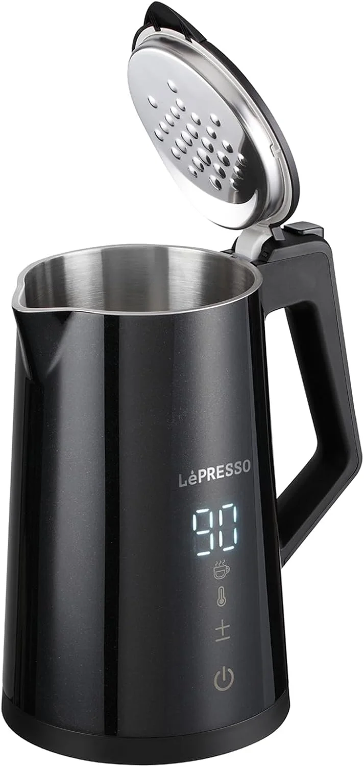 کتری برقی هوشمند بدون سیم LePresso با نمایشگر LED، کنترل لمسی و اپلیکیشن، ظرفیت 1.7 لیتر، 2200 وات، عملکرد تایمر، محافظت در برابر خشک شدن، استیل ضد زنگ و سبک - مشکی