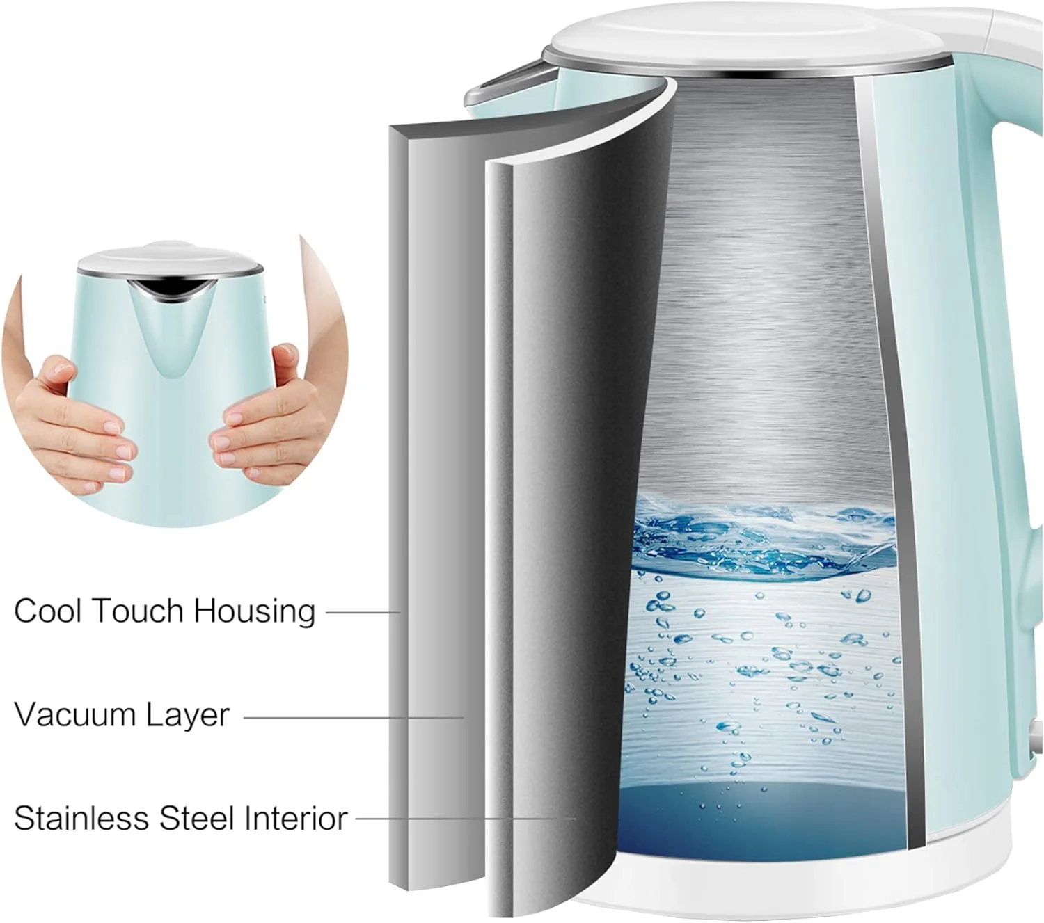 کتری برقی 1.7 لیتری میدیا مدل MKHJ1705A، استیل ضد زنگ 2200 وات، بدون سیم، پایه چرخان 360 درجه، بدنه دو جداره خنک، محل نگهداری سیم برق، عملکرد قطع خودکار، باز شدن درب با یک لمس، سبز روشن