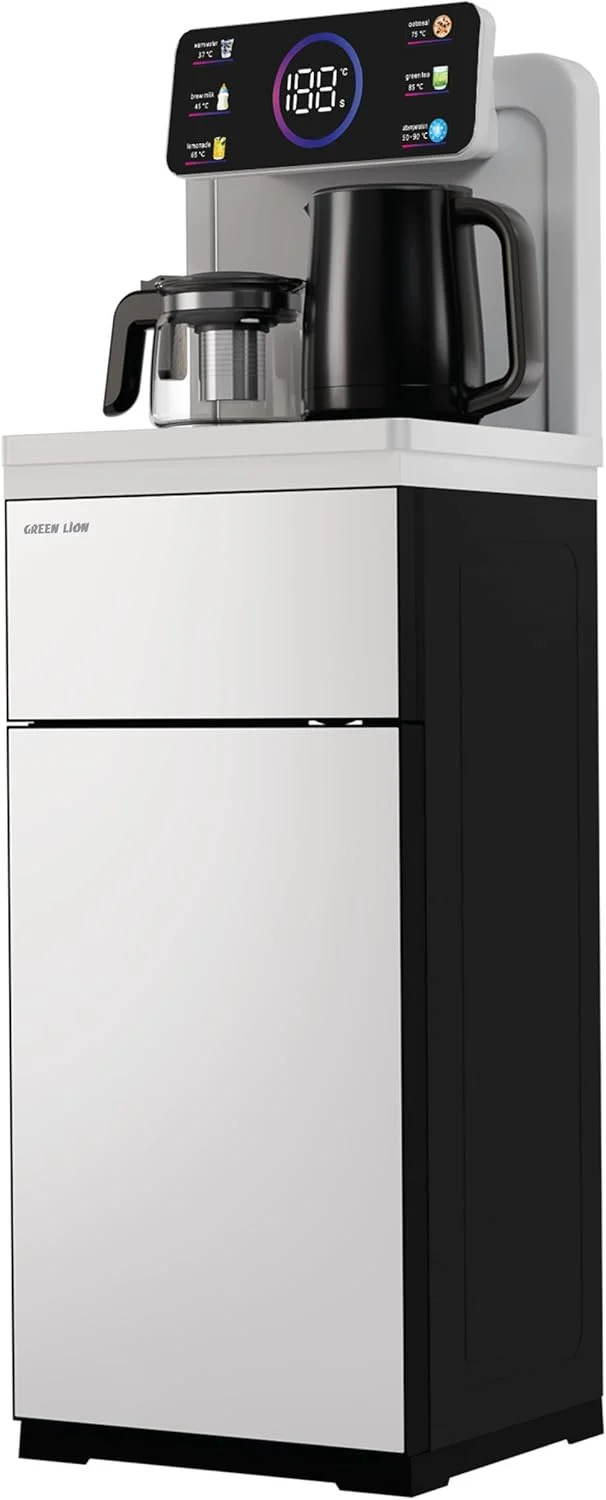 دستگاه آبسردکن و گرم کن هوشمند Green Lion مدل Tea Bar، صفحه نمایش لمسی، کنترل از راه دور، کتری استیل ضد زنگ، بارگیری از پایین، جوشاندن سریع برای خانه و مصارف تجاری