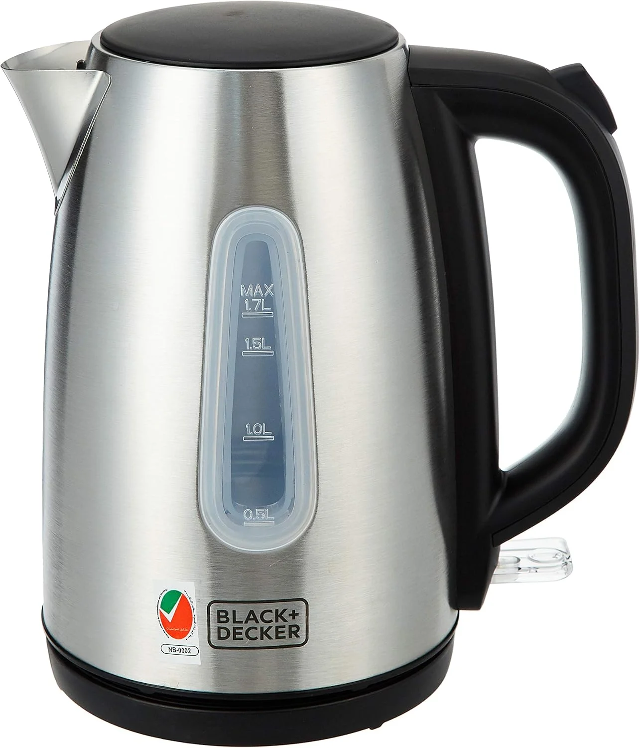 کتری برقی بدون سیم بلک اند دکر، توان 2200 وات، 1.7 لیتر، با نشانگر سطح آب، فیلتر قابل جابجایی و خاموش شدن خودکار، بدنه استیل ضد زنگ، ایده آل برای نوشیدنی ها، JC450-B5