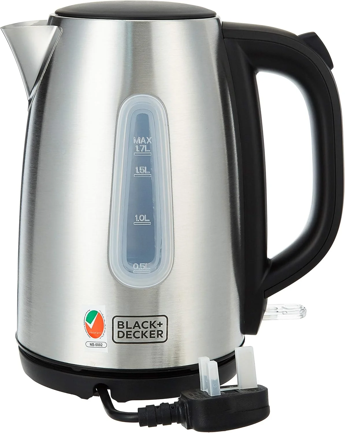 کتری برقی بدون سیم بلک اند دکر، توان 2200 وات، 1.7 لیتر، با نشانگر سطح آب، فیلتر قابل جابجایی و خاموش شدن خودکار، بدنه استیل ضد زنگ، ایده آل برای نوشیدنی ها، JC450-B5