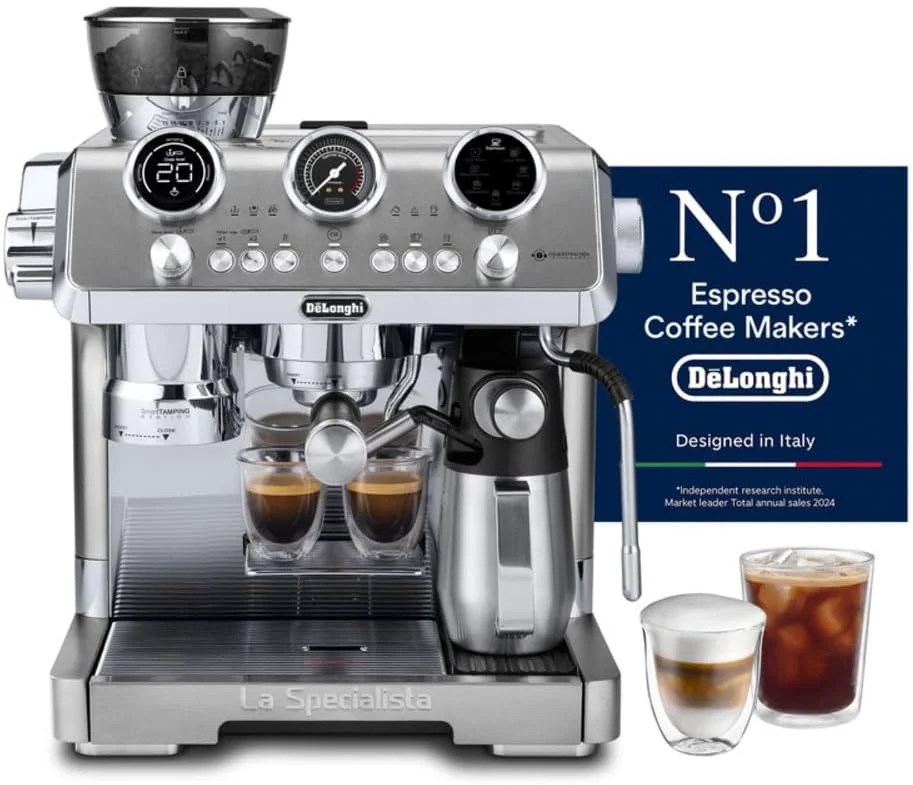 دستگاه اسپرسوساز باریستا دلونگی مدل LA SPECIALISTA MAESTRO با قابلیت عصاره گیری سرد، صفحه نمایش دیجیتال، فوم ساز اتوماتیک شیر، کیت باریستا، آسیاب و تمپینگ داخلی، 15 بار EC9885.M