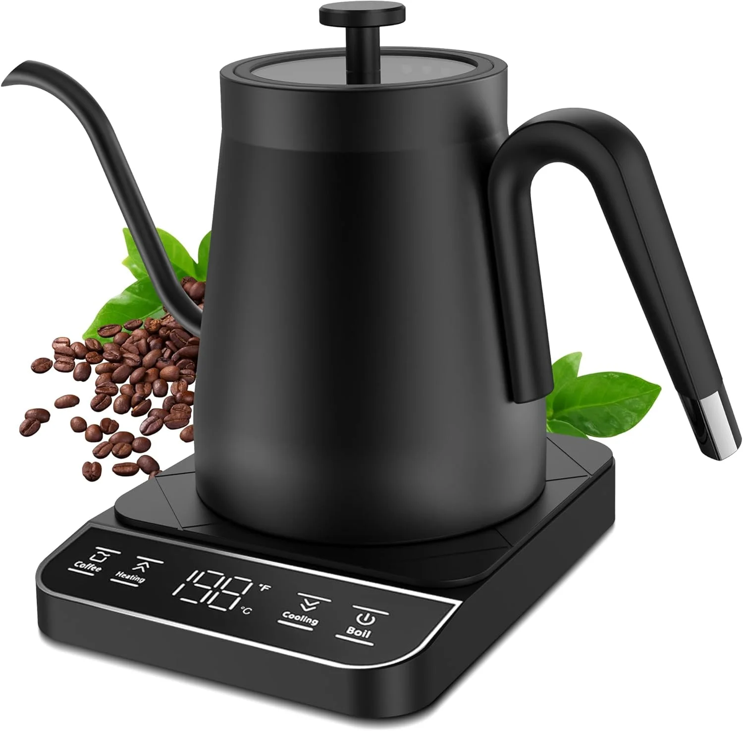 کتری برقی گردن غازی، کنترل دمای دقیق، کتری تک دکمه ای برای قهوه و دم کردن چای، آبگرمکن، داخل استیل ضد زنگ با گرمایش سریع و گرم نگه داشتن 12 ساعته، 1350 وات، 0.8 لیتر