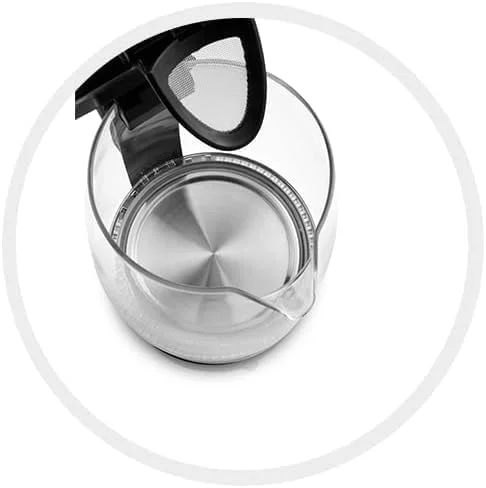 کتری برقی شیشه ای آرزوم با ظرفیت 1.7 لیتر، 2200 وات، نشانگر LED آبی، یک سال 