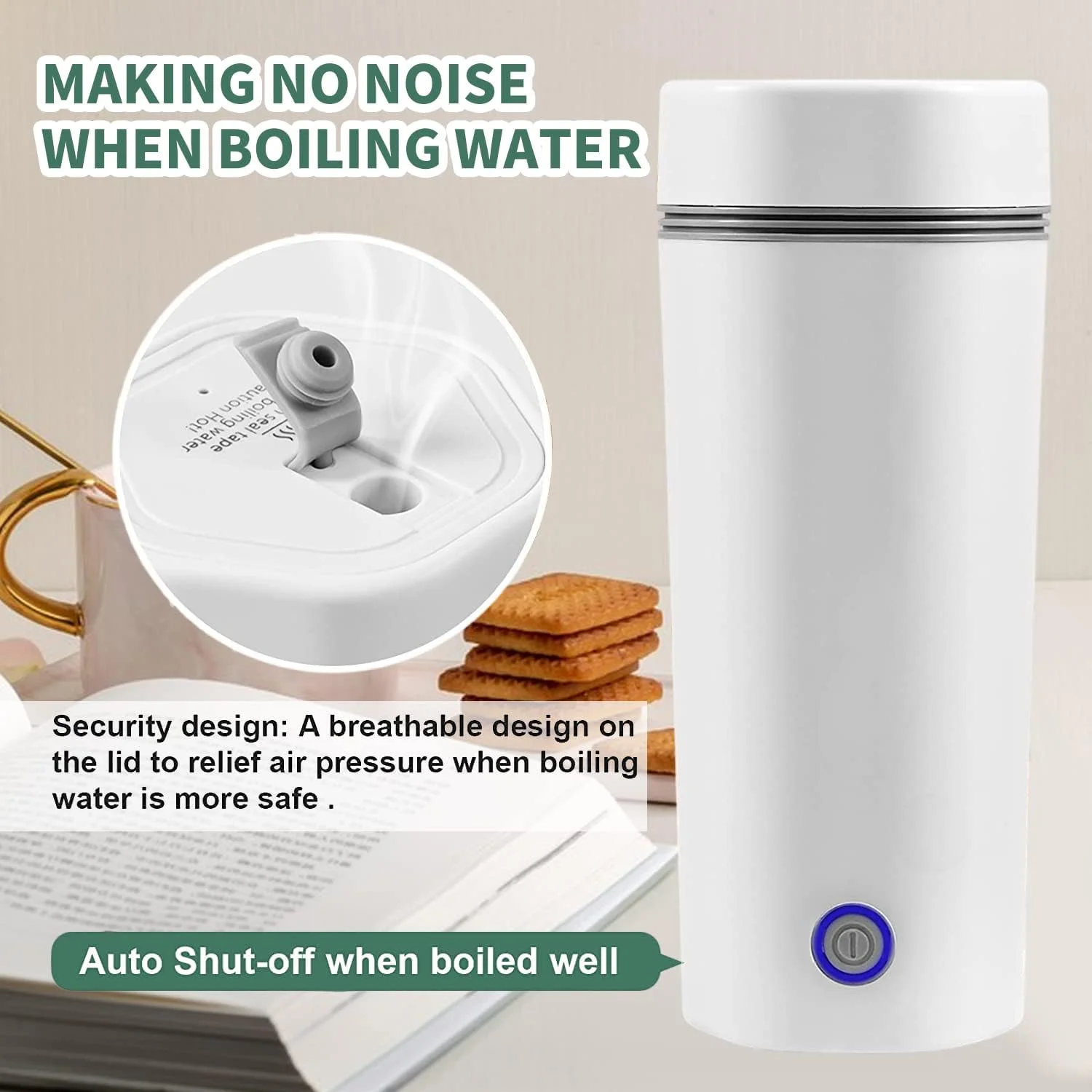 کتری برقی مسافرتی قابل حمل Angju، کتری برقی کوچک مسافرتی استیل ضد زنگ، جوش آور سریع آب قابل حمل با خاموش شدن خودکار، مینی لیوان 350 میلی لیتری