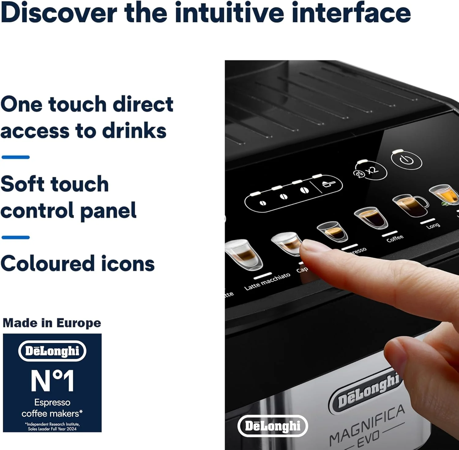 دستگاه قهوه ساز دلونگی MAGNIFICA EVO، دستگاه اسپرسوساز تمام اتوماتیک با 12+ نوشیدنی گرم و سرد، صفحه نمایش رنگی بصری، 13 تنظیمات آسیاب، LatteCrema، شات دوقلو ECAM292.81.B (ساخت اروپا) دستگاه قهوه ساز دلونگی MAGNIFICA EVO، دستگاه اسپرسوساز تمام اتوماتیک با 12+ نوشیدنی گرم و سرد، صفحه نمایش رنگی بصری، 13 تنظیمات آسیاب، LatteCrema، شات دوقلو ECAM292.81.B (ساخت اروپا)