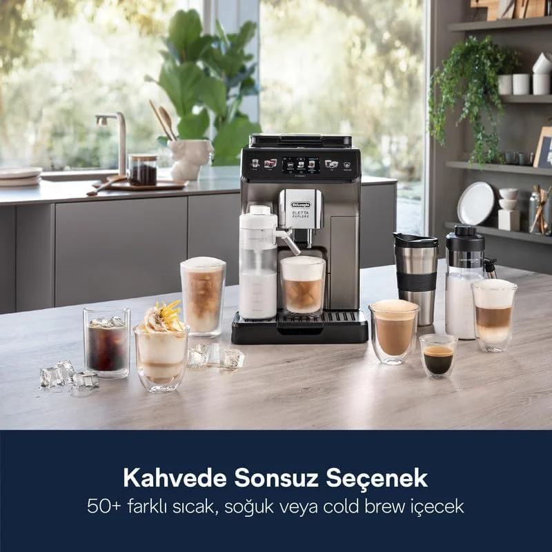 دستگاه قهوه ساز دانه به فنجان دلونگی Eletta Explore با فناوری Latte cream Hot and cool، فناوری Cold extraction، با نمایشگر 3.5 اینچی TFT و کنترل نرم، اتصال وای فای - تیتانیوم، ECAM450.86.T دستگاه قهوه ساز دانه به فنجان دلونگی Eletta Explore با فناوری Latte cream Hot and cool، فناوری Cold extraction، با نمایشگر 3.5 اینچی TFT و کنترل نرم، اتصال وای فای - تیتانیوم، ECAM450.86.T