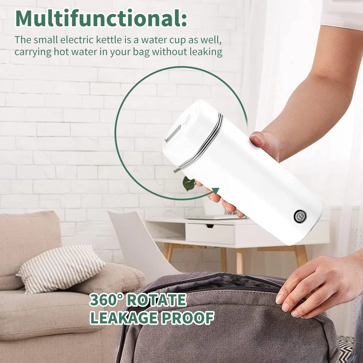 کتری برقی مسافرتی قابل حمل Angju، کتری برقی کوچک مسافرتی استیل ضد زنگ، جوش آور سریع آب قابل حمل با خاموش شدن خودکار، مینی لیوان 350 میلی لیتری