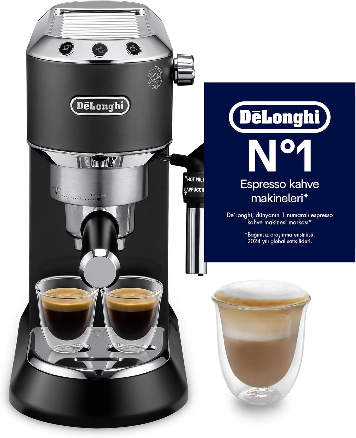 دستگاه اسپرسوساز دستی پمپی دلونگی Dedica | کاپوچینو، لاته ماکیاتو با کف شیر ساز | سیستم گرمایشی ترمو بلاک برای دمای دقیق | تمیز کردن آسان | EC685.BK (مشکی)