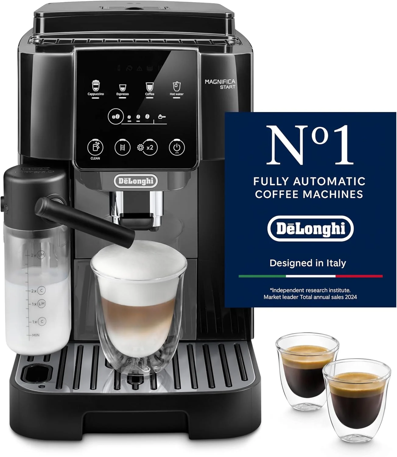 دستگاه قهوه ساز دلونگی MAGNIFICA START، دستگاه اسپرسوساز تمام اتوماتیک با 8+ نوشیدنی گرم و سرد، رابط کاربری لمسی نرم، 13 تنظیم آسیاب، LatteCrema، شات دوقلو ECAM222.60.BG (ساخت اروپا)